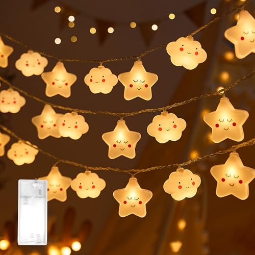 cailiya Stern Regenbogen Lichterkette,Lichterkette Kinderzimmer,3m,mit 20 LED Lichterkette,für Party Kinderzimmer Garten Hochzeits Zimmer Deko (Warmweiß (Sterne + Wolken)) von cailiya