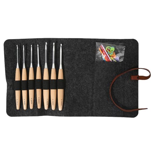 caits Häkelnadel-Set für Anfänger, Häkelnadeln aus Buchenholz mit Tasche, Stricknadeln zum Häkeln und Stricken, Strickset für Erwachsene Anfänger (1,3 mm 1,5 von caits