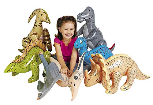 cama24com Dinosaurier aufblasbar 6 Verschiedene Dinos für Kinder als aufblasbare Partydekoration mit Palandi® Sticker von cama24com