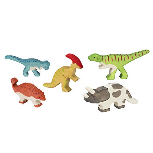 cama24com Holztiger Dinosaurier Dino Set mit 5 Holzfiguren Holzspielzeug Urzeit Holztiere mit Palandi® Sticker von cama24com