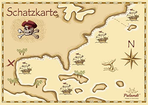 cama24com Piraten Schatzkarte für Kindergeburtstag Piratenparty 12 Stück Schatzsuche mit Palandi® Sticker von cama24com