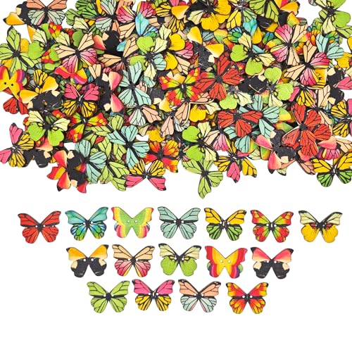 CANDEOLA Holzknöpfe in verschiedenen Schmetterlingen, 2,8 cm, verschiedene Farben, zum Nähen, Basteln, Dekoration, Stricken, Bekleidungszubehör, 28 mm, 110 Stück von candeoLA