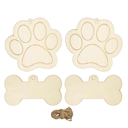 CANDEOLA Unlackierte Hundeknochenpfoten-Holzausschnitte, unlackierte Hundeknochenpfoten-Ornamente zum Bemalen für Bastelarbeiten, Geschenkanhänger, hängende Dekorationen, von candeoLA