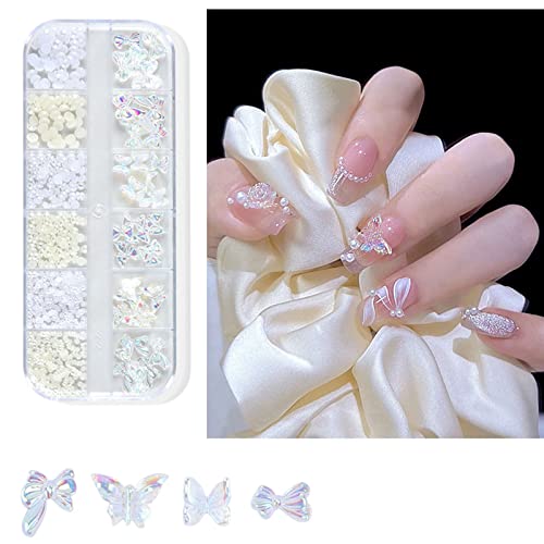 Gemischte 3D Nail Art Dekoration Zubehör Kit, Nail Art Strass und Perlen Schleifen Nail Art Charms, für DIY Nail Art, Gesicht Make-up und Handwerk von caoxhenr