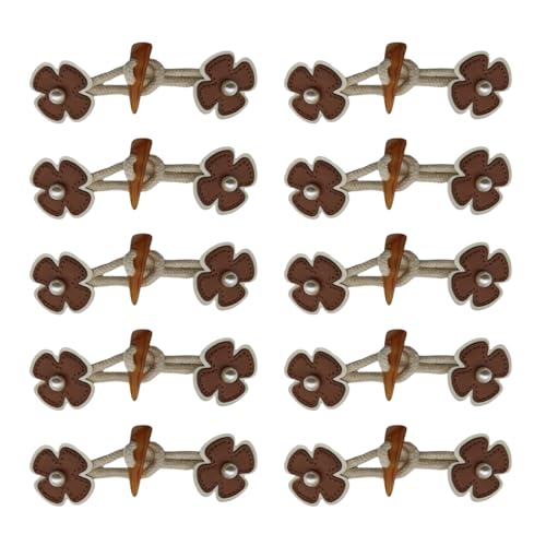 10 Stück PU-Leder-Knebelverschlüsse zum Aufnähen mit Hornknöpfen, Retro-Blumenverschlüsse, Nähzubehör für Jacken 10 Stück PU-Leder-Knebelverschlüsse zum Aufnähen mit Hornknöpfen, Retro-Blumenverschlüsse, Nähzubehör für Jacken von carotoe