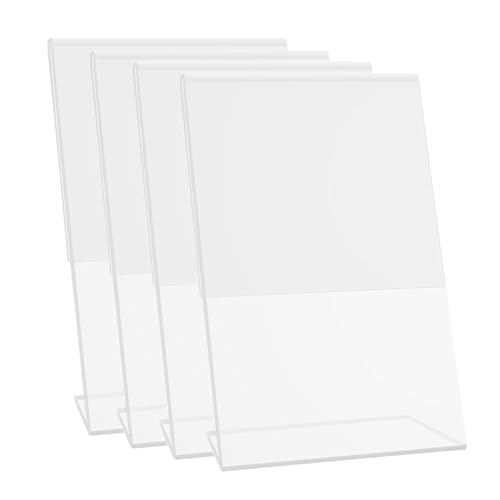 carrub 12,7 X 17,8 Cm, 4er-Pack Transparenter Kunststoff-Schilderhalter, Schilderhalter mit Versteckter Schräger Rückseite, Präsentationsständer für Flyer, Dokumente und Papier von carrub