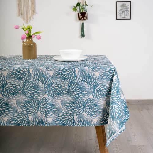 casaviva® Hochwertige Satin-Tischdecke, wasserabweisend, bügelfrei, schmutzabweisend, elegant und modern für Partys und Bankette (Ocean Blue Folium, 150 x 300) von casaviva