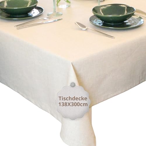 casaviva Rechteckiges Tischtuch aus Leinenoptik aus Baumwolle,140 x 300 cm, 10 Plätze, Beige, modern, elegant, für Feste und Bankette, rechteckige Tischabdeckung von casaviva