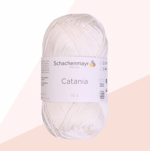 3 Knäuel SMC Catania Originals Baumwollgarn, insgesamt 150 g, 100 % Baumwolle, je 50 g, 125 m, Fine-Sport 2 (9801210-00105) – Hellcreme, 3 Stück von catania