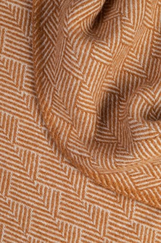 cawa Plaids&Co Lange Creme-hellbraune Fischgrat Wolldecke aus Reiner Neuseeland Schurwolle (130 x 220 cm, Camel) von cawa Plaids&Co