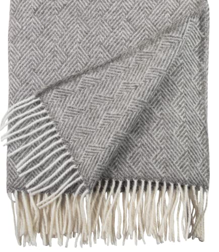 cawa Plaids&Co Lange Fischgrat Wolldecke aus Reiner Neuseeland Schurwolle (130 x 220 cm, grau Melange) von cawa Plaids&Co