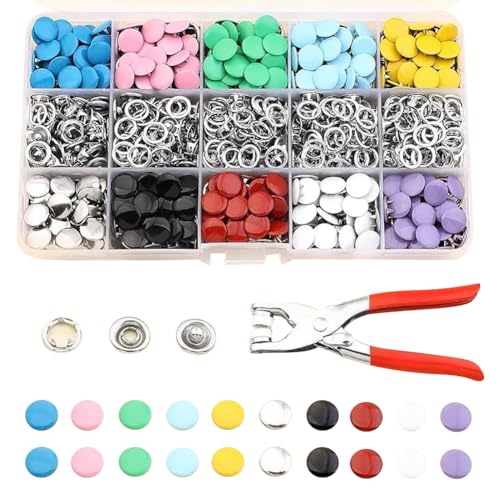 200 Sets Metall Druckknöpfe Druckknöpfe Druckknöpfe Kein Nähen Schnappverschluss Leder Nieten Druckknöpfe Schnappknöpfe mit Zange Presswerkzeug Kit für Leinwand von ccHuDE