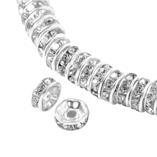 ccHuDE 100 Stück runde Strass-Perlen, Schmuck-Abstandshalter, dekorative lose Perlen, kleine süße Perlen, Basteldekoration, Perlen für DIY-Armbänder, Halsketten, Silber von ccHuDE