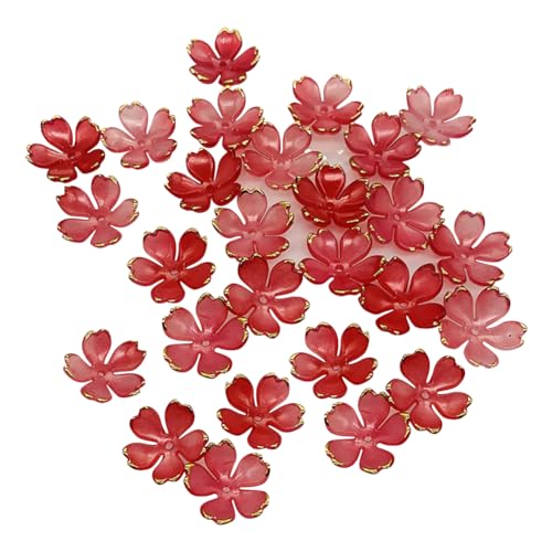 ccHuDE 200 Stück 18 mm Farbverlauf Kirschblüten Perlen klare Bastelperlen kleine Blumen-Abstandshalter Perlen Acryl niedliche Blumenperlen Blumen lose Perlen Rot von ccHuDE