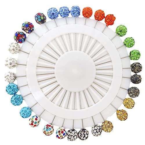 ccHuDE 30 Stück Strass Hijab Pins Bunte Nähnadeln Faux Kristall Schal Pins Handwerk Quilten Pins Gerade Kopf Pins für Stoff DIY B von ccHuDE