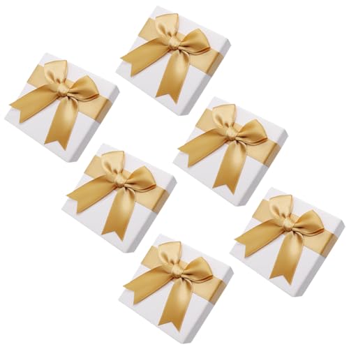 ccHuDE 6 Stück 7,5 x 7,5 x 3,5 cm kleine Geschenkboxen, quadratische Papier-Schmuckkästchen, dekorative Papp-Schmuckschatullen mit Schleifen-Deckel für Ringe, Halsketten, Ohrringe, Gold von ccHuDE