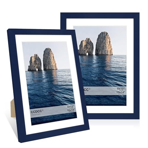 ccdcc 10x14 Bilderrahmen 2er Set 10x14 Holz Fotorahmen mit Passepartout für 8x12 oder 30x40cm Diamant Malerei Kunst Holzrahmen mit Echtglasabdeckung für Wand und Tischplatte Display Blau von ccdcc