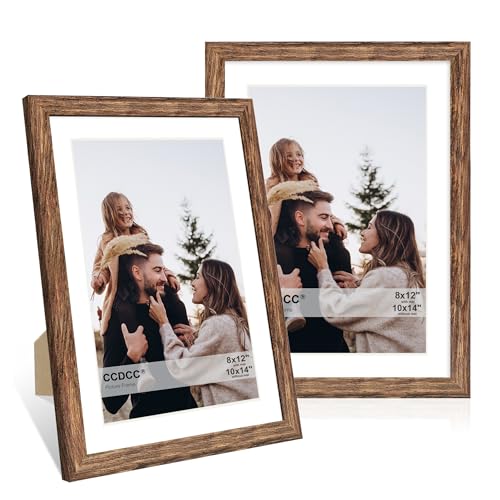 ccdcc 10x14 Bilderrahmen 2er Set 10x14 Holz Fotorahmen mit Passepartout für 8x12 oder 30x40cm Diamant Malerei Kunst Holzrahmen mit Echtglasabdeckung für Wand und Tischplatte Display Rustikales Braun von ccdcc