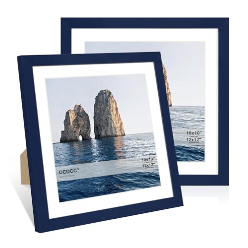 ccdcc 12x12 Bilderrahmen 2er Set 12x12 Holz Fotorahmen mit Passepartout für 10x10 oder 30x30cm Diamant Kunst Malerei Holzrahmen mit Echtglasabdeckung für Wand und Tischplatte Display Blau von ccdcc