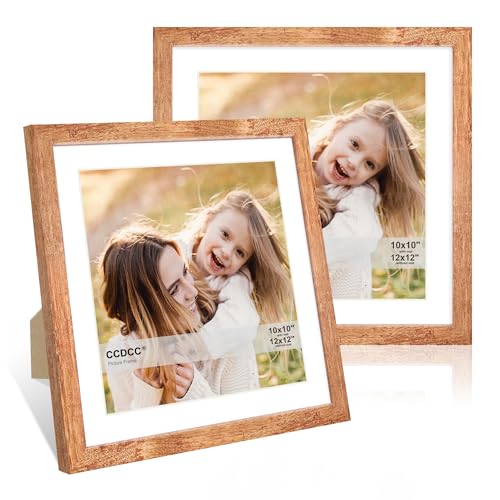 ccdcc 12x12 Bilderrahmen 2er Set 12x12 Holz Fotorahmen mit Passepartout für 10x10 oder 30x30cm Diamant Kunst Malerei Holzrahmen mit Echtglasabdeckung für Wand und Tischplatte Display Braun von ccdcc