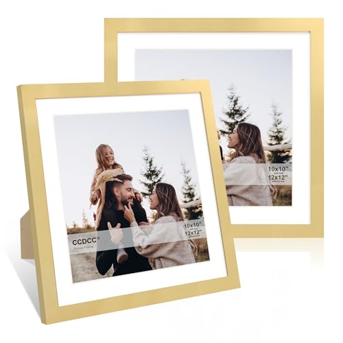 ccdcc 12x12 Bilderrahmen 2er Set 12x12 Holz Fotorahmen mit Passepartout für 10x10 oder 30x30cm Diamant Kunst Malerei Holzrahmen mit Echtglasabdeckung für Wand und Tischplatte Display Gold von ccdcc