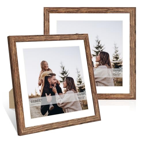 ccdcc 12x12 Bilderrahmen 2er Set 12x12 Holz Fotorahmen mit Passepartout für 10x10 oder 30x30cm Diamant Kunst Malerei Holzrahmen mit Echtglasabdeckung für Wand und Tischplatte Display Rustikales Braun von ccdcc