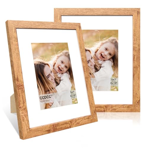 ccdcc 20,3 x 25,4 cm Bilderrahmen 2er Set 8x10 Holz Fotorahmen mit Passepartout für 12,7 x 17,8 cm, Natur-Holzrahmen mit Echtglasabdeckung für Wand und Tisch-Display, Braun von ccdcc