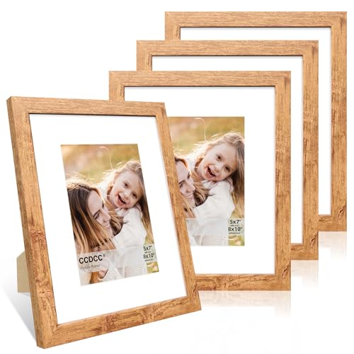 ccdcc 20,3 x 25,4 cm Bilderrahmen 4er Set 8x10 Holz Fotorahmen mit Passepartout für 12,7 x 17,8 cm, Natur-Holzrahmen mit Echtglasabdeckung für Wand und Tisch-Display, Braun von ccdcc