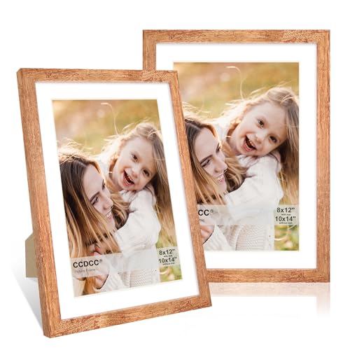 ccdcc 25,4 x 35,6 cm Bilderrahmen 2er Set 10x14 Holz Fotorahmen mit Passepartout für 20,3 x 30,5 cm Natur-Holzrahmen mit Echtglasabdeckung für Wand und Tisch-Display, Braun von ccdcc