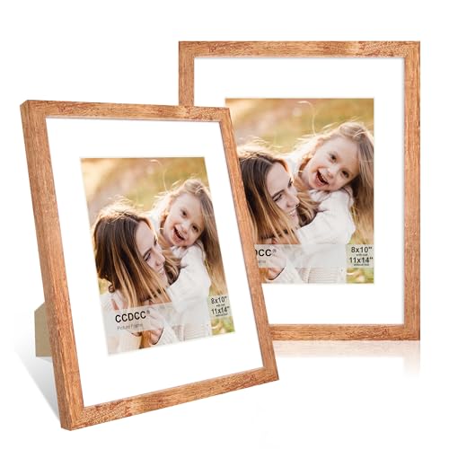 ccdcc 28 x 35 cm Bilderrahmen 2er Set 11 x 14 Holz Fotorahmen mit Passepartout für 20 x 25 cm Natur-Holzrahmen mit Echtglasabdeckung für Wand und Tisch-Display, Braun von ccdcc