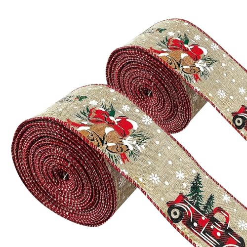 Christmas Ribbon Wired, Fabric Car Pattern Ribbon, Christmas Tree Ribbon Garland, Wrapping Bows Decoration, Holiday Ribbon Crafts for Festival, Gathering, Wedding (2PCS) von ccuzs