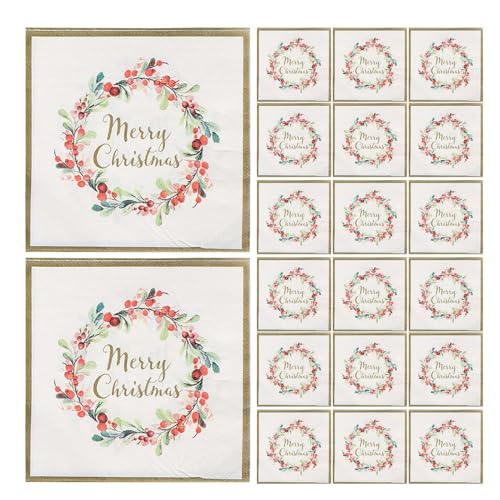 Merry Christmas Paper Napkins, 20-Pack Holiday Berry Wreath Dinner Napkins, 2-Ply Hand Towels for Bathrooms, Christmas Parties, and Seasonal Dinner Table Decorations von ccuzs