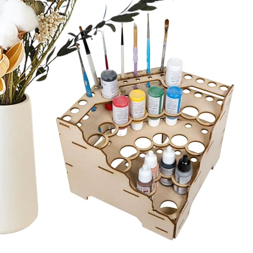 Wooden Paint Holder, Paint Storage Rack, Paint Bottle Organizer, Modular Paints Rack with Tiered Layout, and Multiple Storage Slots for Hobbyists, Model Makers, and Artists von ccuzs