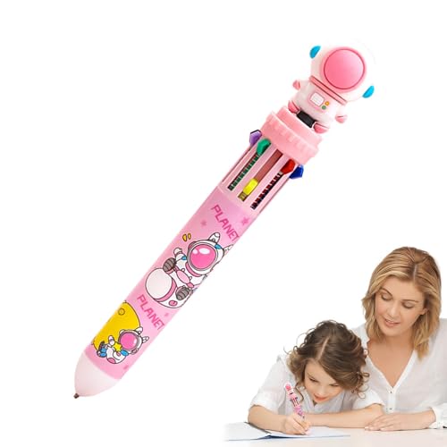 ccuzs Bunte Kugelschreiber, 10-in-1 Cartoon-Astronauten-Kugelschreiber, einziehbarer 0,5 mm Drucktintenstift für gleichmäßiges Schreiben, Schulbedarf für Schüler von ccuzs
