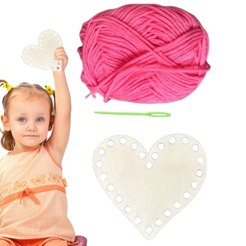 ccuzs Heart Shaped Wooden Crochet Basket Set, Craft Weaving Basket Bottom with Cotton Thread and Needle, Wooden Craft Set for Valentine’s Day and Mother’s Day Decorations, Home and Gift Use von ccuzs