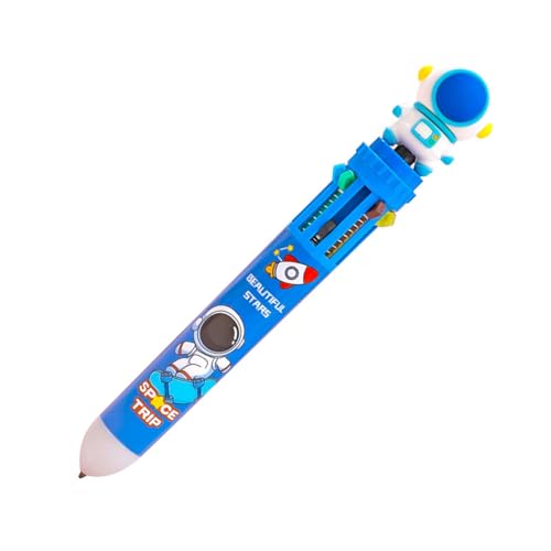 ccuzs Mehrfarbiger Kugelschreiber, 10-in-1 Cartoon-Astronauten-Kugelschreiber, einziehbarer 0,5 mm Drucktintenstift für gleichmäßiges Schreiben, Schulbedarf für Schüler von ccuzs