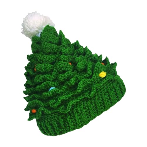 ccuzs Strickmütze, grüne Weihnachtsmütze, warme Strick-Weihnachtsbaummütze, lustige Urlaubs-Weihnachtskostüm-Hüte 29,9 x 29,9 x 5,9 cm für Männer, Frauen, Urlaub Wintermützen (Grün) von ccuzs