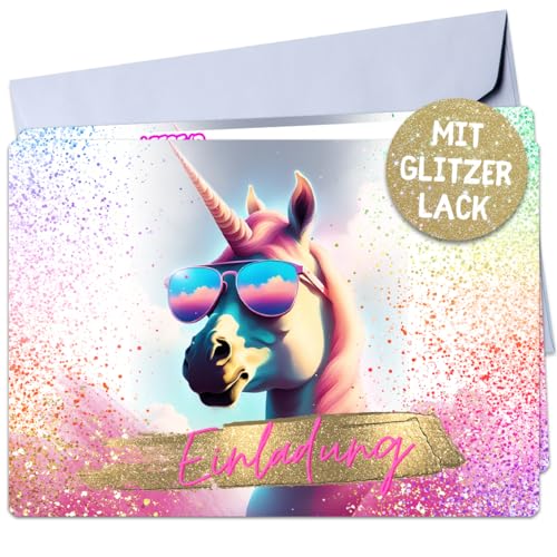 celebr8te 12x Party Einhorn Glitzer Einladungskarten - Für den Kindergeburtstag von Mädchen - coole Einhorn Geburtstagseinladungen mit hochwertiger Verarbeitung von celebr8te