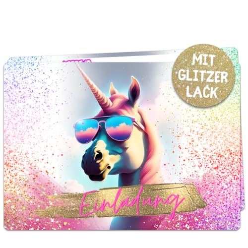 celebr8te 12x Party Einhorn Glitzer Einladungskarten - Für den Kindergeburtstag von Mädchen - coole Einhorn Geburtstagseinladungen mit hochwertiger Verarbeitung von celebr8te