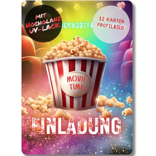 celebr8te 12x Einladungskarten mit Movie Popcorn Kino Motiv - Für den Kindergeburtstag von Jungen & Mädchen - Coole Partyeinladungen für den perfekten Kino Filme Abend von celebr8te