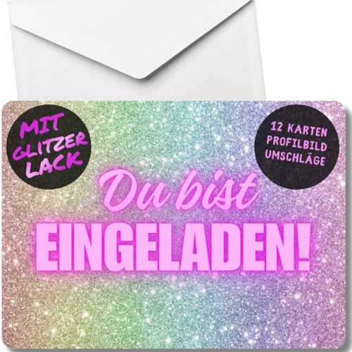 12x Glitzer Party Einladungskarten - Für den Kindergeburtstag von Mädchen - coole Glitzer Geburtstagseinladungen +12 Umschläge von celebr8te