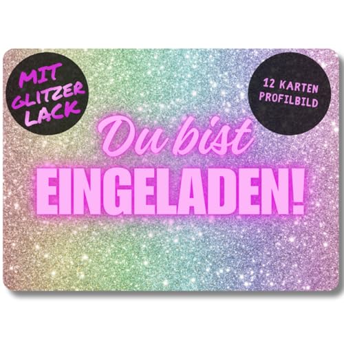 12x Glitzer Party Einladungskarten - Für den Kindergeburtstag von Mädchen - coole Glitzer Geburtstagseinladungen inkl. Messenger Bild & Urlaubsgutschein von celebr8te