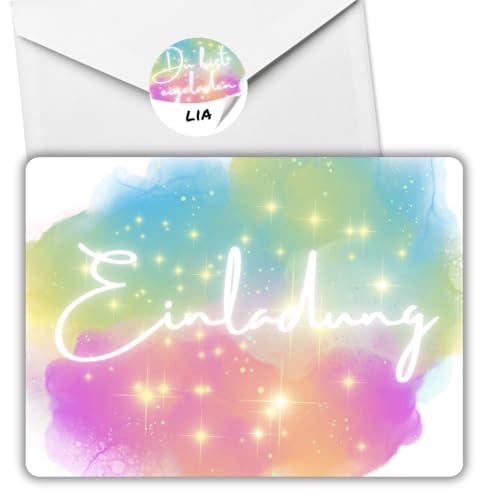 12x Glitzer Wolken Party Einladungskarten - Für den Kindergeburtstag von Mädchen - coole Glitzer Geburtstagseinladungen +12 Umschläge +12 Sticker von celebr8te