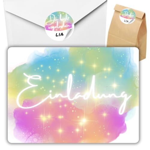 12x Glitzer Wolken Party Einladungskarten - Für den Kindergeburtstag von Mädchen - coole Glitzer Geburtstagseinladungen +12 Umschläge +24 Sticker +12 Geschenktüten von celebr8te