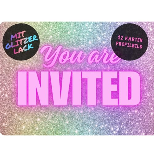 12x glitter party invitations - for girls' birthday parties - cool glitter birthday invitations with high-quality finish - Einladungskarten auf Englisch von celebr8te