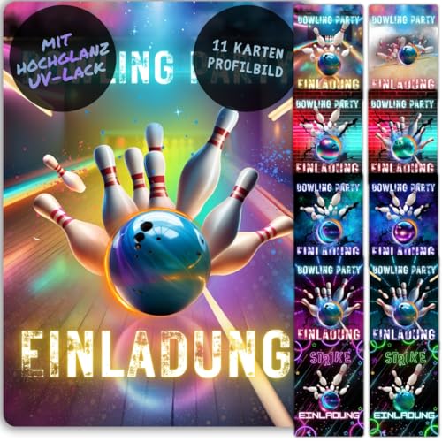 celebr8te 11x Bowling Einladungskarten - Für den Kindergeburtstag von Jungen & Mädchen - Coole Partyeinladungen für Geburtstage - All In Set 11 Karten = 11 verschiedene Motive aus unserem Angebot von celebr8te