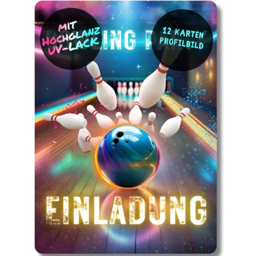 celebr8te 12x Bowling Einladungskarten - Für den Kindergeburtstag von Jungen & Mädchen - Coole Partyeinladungen für Geburtstage (Motiv 2) von celebr8te