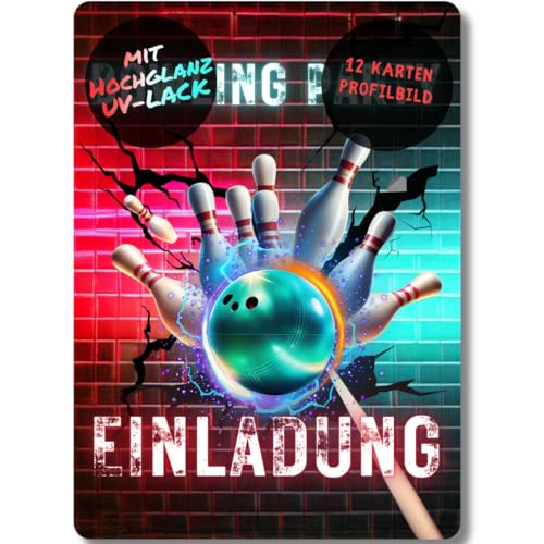 celebr8te 12x Bowling Einladungskarten - Für den Kindergeburtstag von Jungen & Mädchen - Coole Partyeinladungen für Geburtstage (Motiv 3) von celebr8te