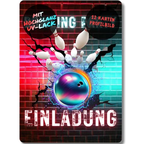 celebr8te 12x Bowling Einladungskarten - Für den Kindergeburtstag von Jungen & Mädchen - Coole Partyeinladungen für Geburtstage (Motiv 4) von celebr8te