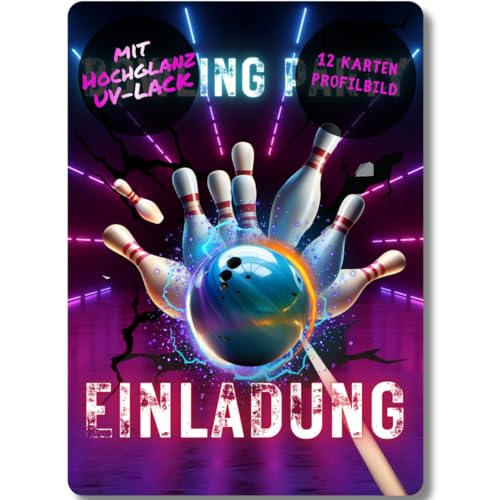 celebr8te 12x Bowling Einladungskarten - Für den Kindergeburtstag von Jungen & Mädchen - Coole Partyeinladungen für Geburtstage (Motiv 7) von celebr8te